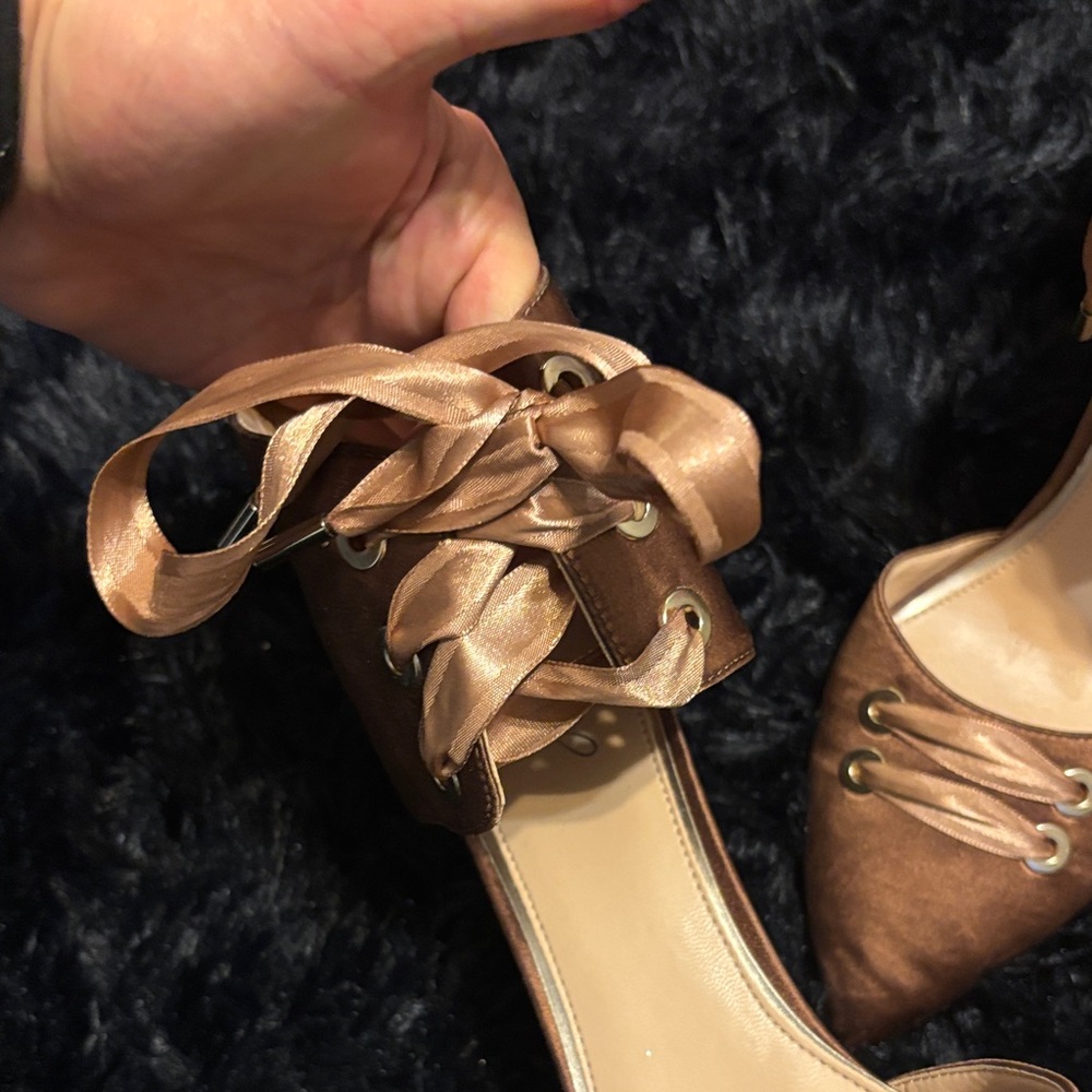 Jewel Badgley Mischka Satin Lace-Up Heels Size 11 - Picture 3 of 8